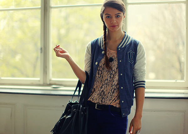 fishtail braid & college jacket