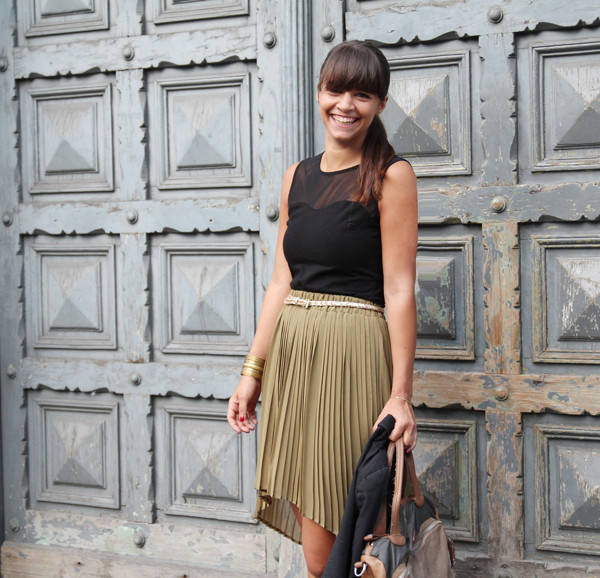 olive-green skirt