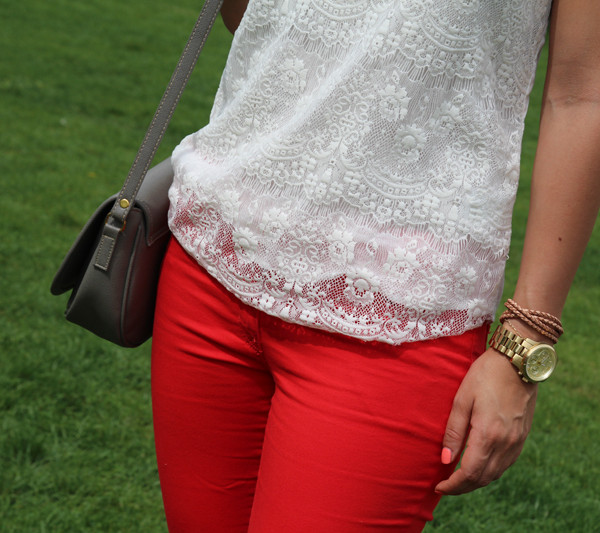 red pants in the city